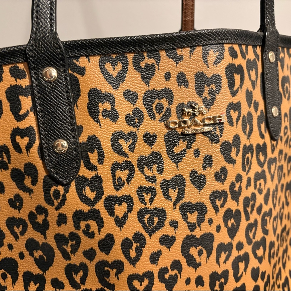 Coach Leopard Print Tote - Black and Tan